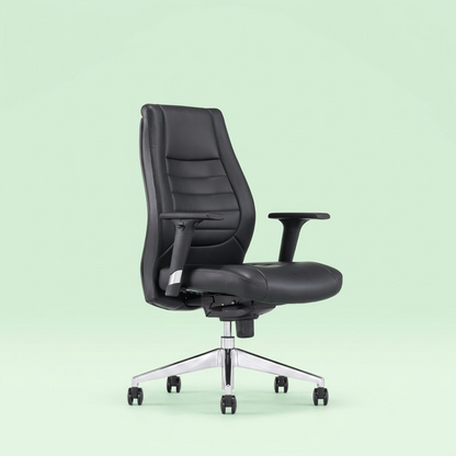 Medium Back Leather Chair 1802-M – Black Office Chair