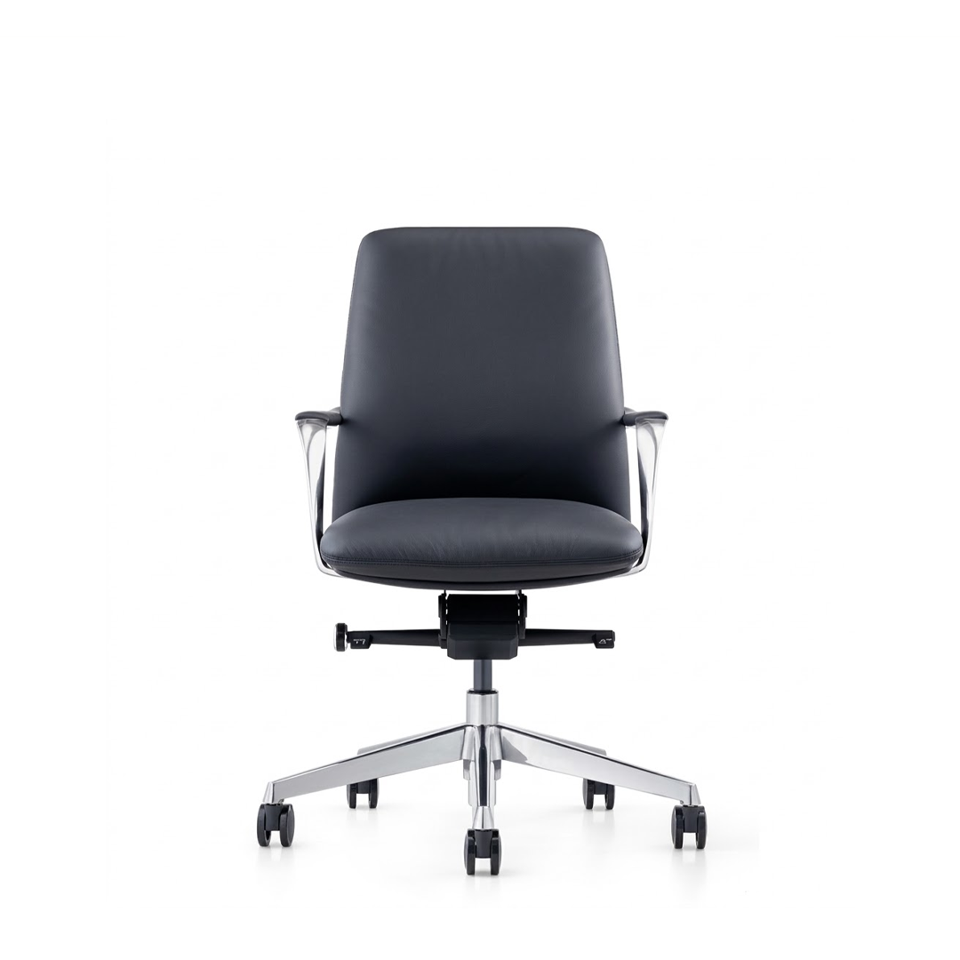 Medium Back Leather Chair 2216-M – Black Office Chair