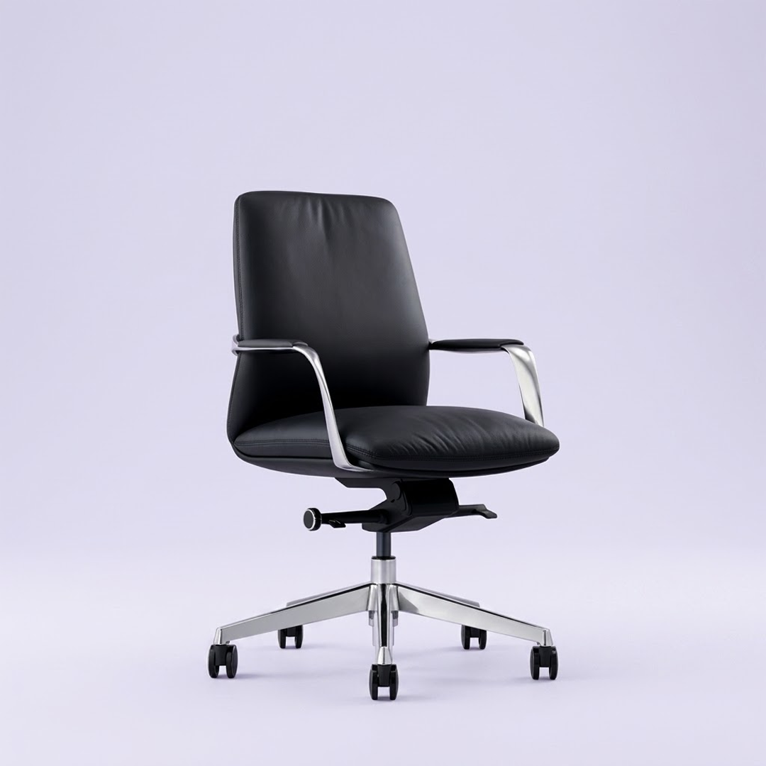 Medium Back Leather Chair 2216-M – Black Office Chair