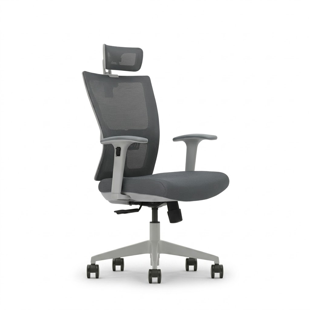 High Back Grey Mesh Chair GM-HG – Adjustable Headrest Office Chair