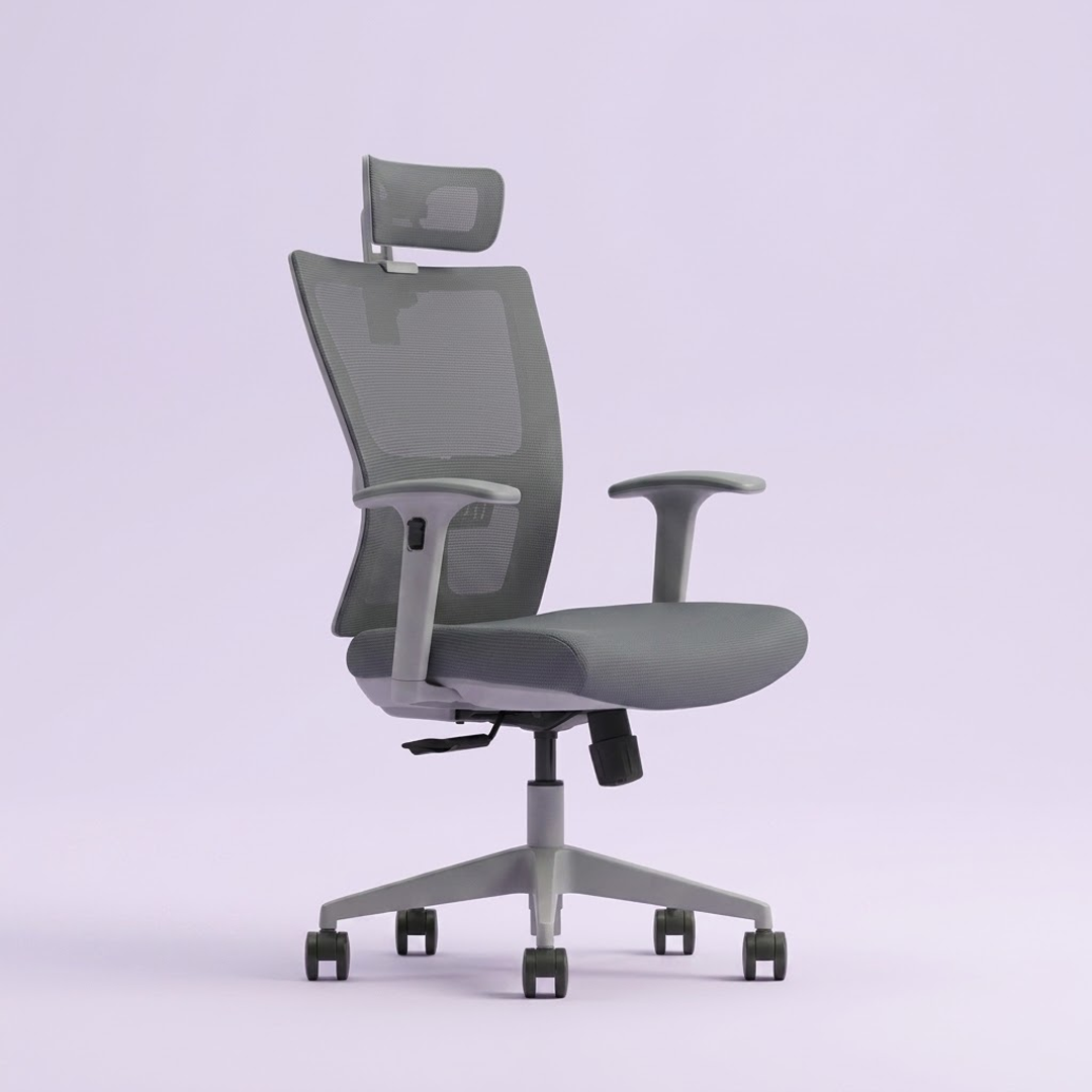 High Back Grey Mesh Chair GM-HG – Adjustable Headrest Office Chair