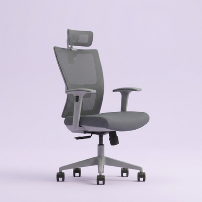 High Back Grey Mesh Chair GM-HG – Adjustable Headrest Office Chair