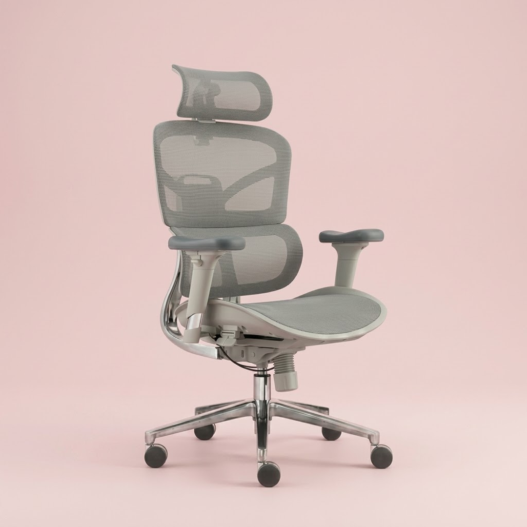 High Back Grey Mesh Chair J7-HG – 3D Adjustable Headrest