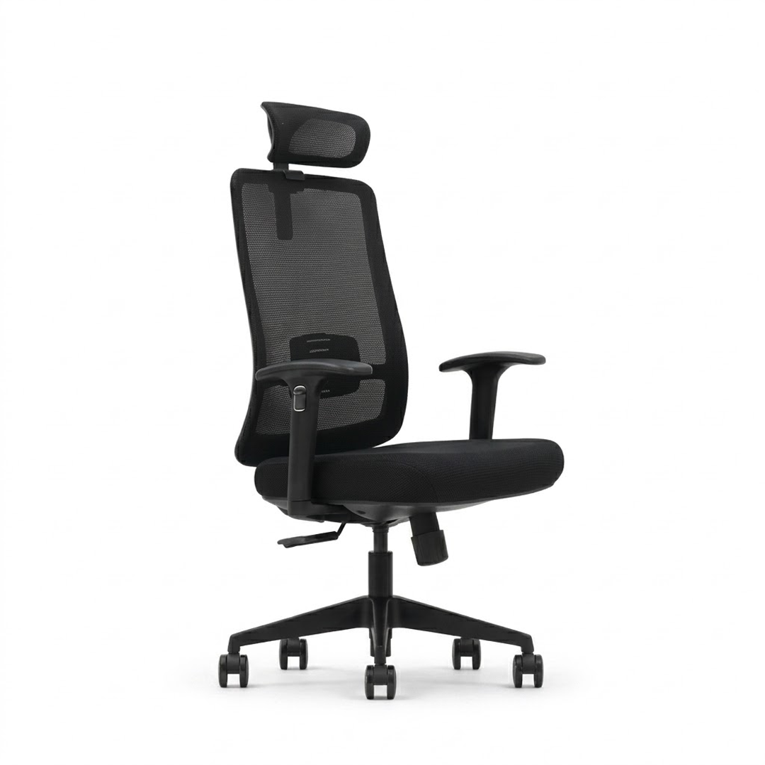 High Back Mesh Chair V1-H – Black Adjustable Headrest Office Chair