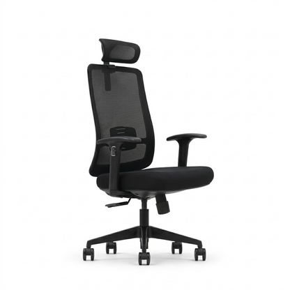 High Back Mesh Chair V1-H – Black Adjustable Headrest Office Chair