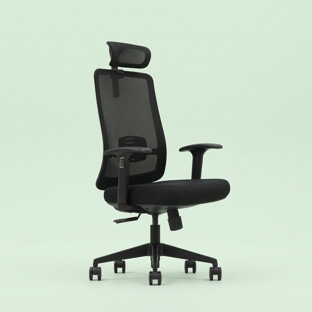 High Back Mesh Chair V1-H – Black Adjustable Headrest Office Chair