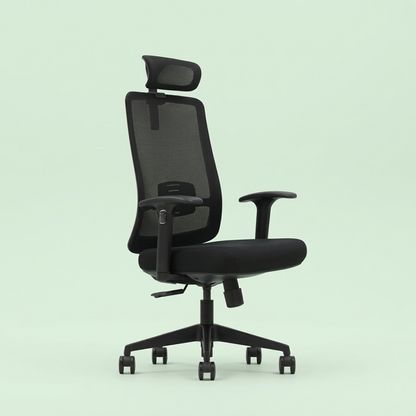 High Back Mesh Chair V1-H – Black Adjustable Headrest Office Chair