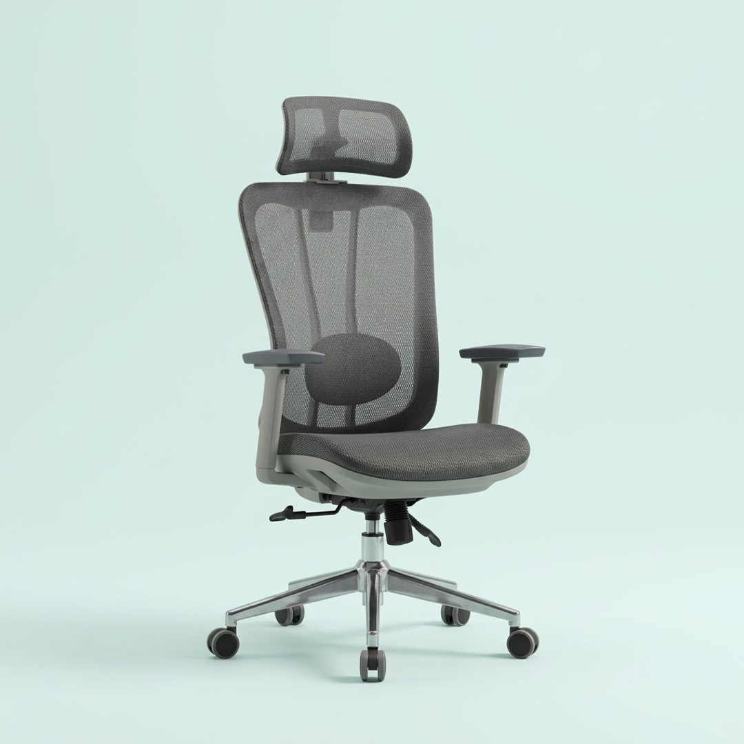 High Back Grey Mesh Chair X7-HG – 3D Adjustable Headrest