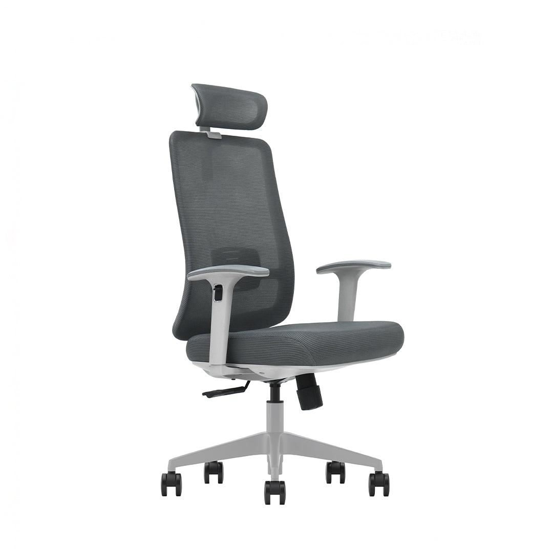 High Back Grey Mesh Chair V1-HG – Adjustable Headrest Office Chair
